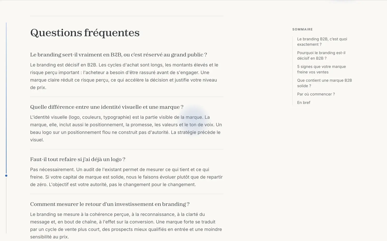Fin d'un article : questions fréquentes balisées, avec le sommaire de l'article dans la colonne de droite.